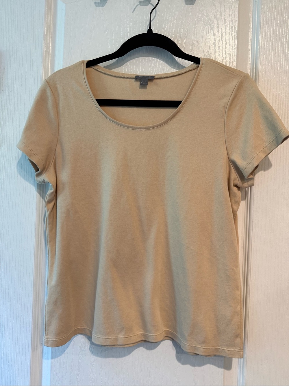 Ann Taylor Short Sleeve Scoop Neck Top - Light Beige